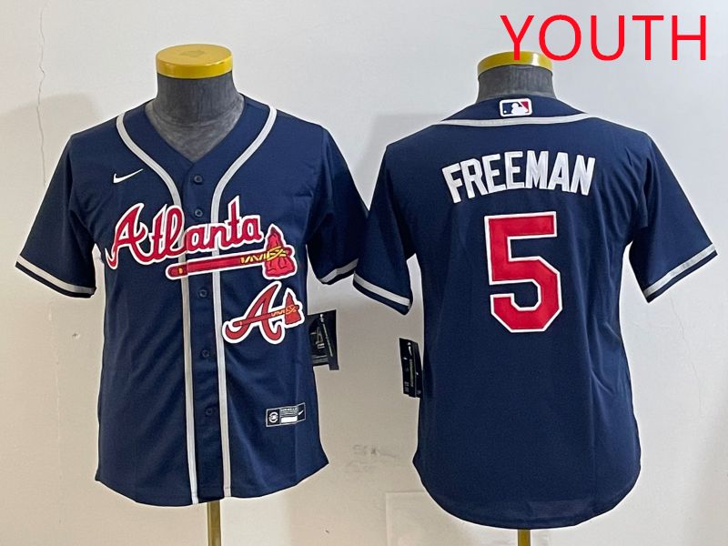 Youth Atlanta Braves 5 Freeman Blue Game 2025 Nike MLB Jersey style 5